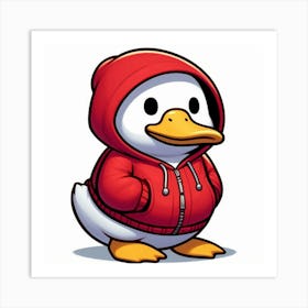 Duck In Red Hoodie Art Print