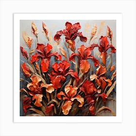 Pattern with red Irises flowers Art Print