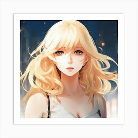 Anime Girl With Long Blonde Hair Art Print