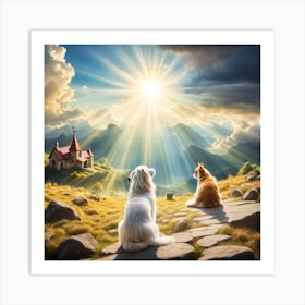 Two Dogs Looking At The Sun Art Print