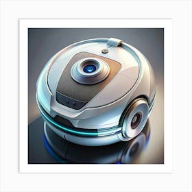 White Robot Vacuum Cleaner With A Camera And Blue Lights Art Print