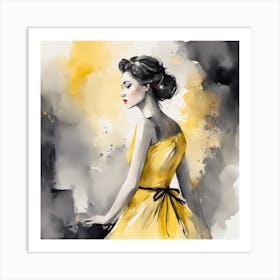 Watercolor Of A Woman In Yellow Dress Art Print