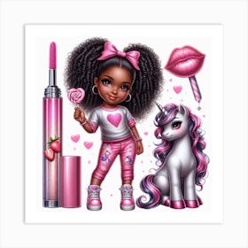 Black Girl With Unicorn Art Print