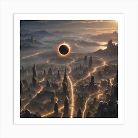 Eclipse Over A City Art Print