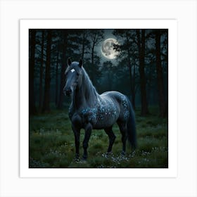 Horse In The Forest At Night 4 Art Print