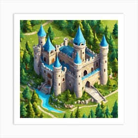 Isometric Castle In The Forest Art Print