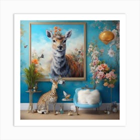 Deer In A Blue Room Art Print