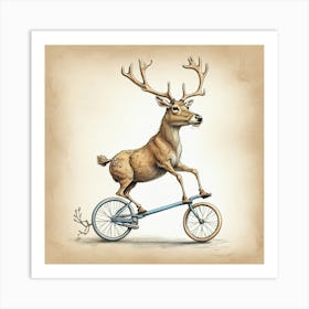 Reindeer On A Bicycle Art Print