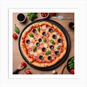 Pizza On A Wooden Table 1 Art Print