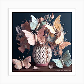 Butterflies In A Vase Art Print