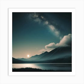 Night Sky Over Lake Art Print