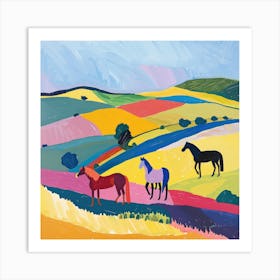 Horses in the English Countryside Series, Hockney Style. Art Print