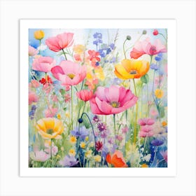 Watercolor Windflowers Garden 2 Art Print