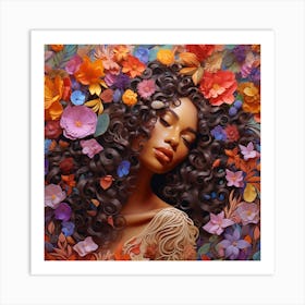 Afro-American Woman With Flowers Art Print