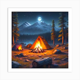 Campfire At Night Art Print