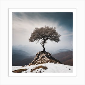 Lone Tree On Top Of Mountain 16 Art Print