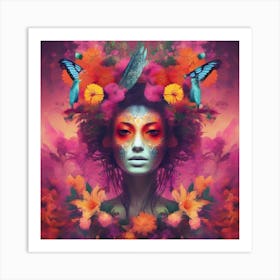 Woman With Flowers On Her Head 1 Art Print