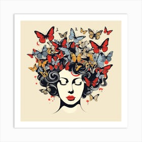 Retro Woman with Butterflies Art Print