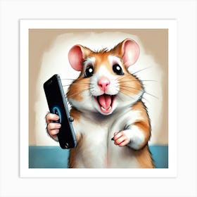 Hamster With Phone 2 Art Print