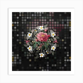 Vintage Gallic Rose Flower Wreath on Dot Bokeh Pattern n.0532 Art Print