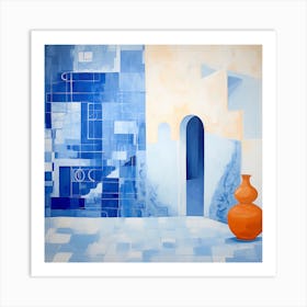 Abstract Contemporary Art Print - Orange Pot With Blue Arch Art Print