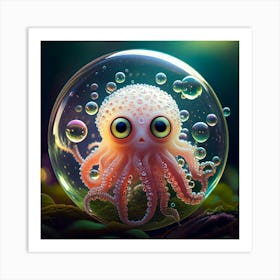 Firefly Photorealistic, Highly Detailed, Color, Cute, Cthulhu, Big Eyes, Soap Bubbles, Floating, Air (8) Art Print