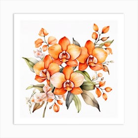 Pattern with orange Orchid flowers 1 Art Print