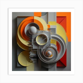 Neo Cubist Harmony Orange & Grey Abstraction (4) Art Print