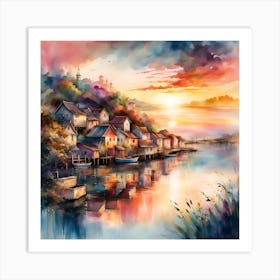 Sunset In The Village Art Print