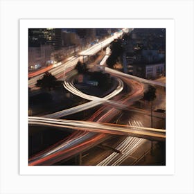 Long Exposure Of Traffic Lights Art Print