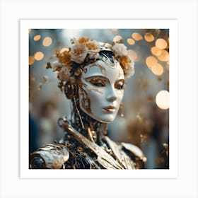 Robot With Flowers Art Print