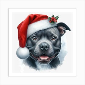 Pit Bull Terrier Christmas Hat Póster