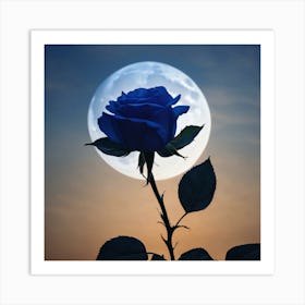 Blue Rose with Moon Art Print