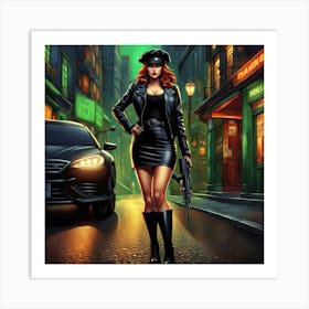 Girl In A Leather Jacket Art Print