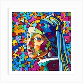 Puzzle Girl With A Pearl Earring Study Art Print