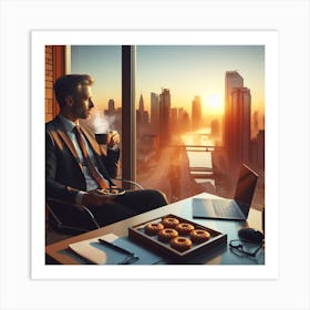 Businessman sitting at Balcony. Art Print