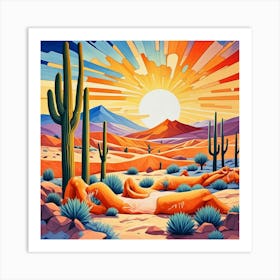 Desert At Sunrise Cubism Style Art Print