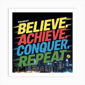 Believe Achieve Conquer Repeat Art Print