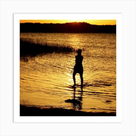 Canine fun at sunset Art Print