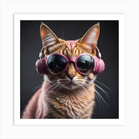 Cat With Headphones 3 Art Print