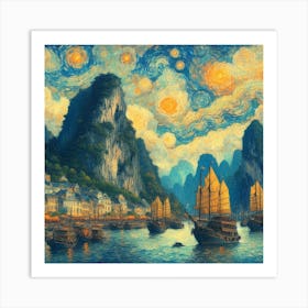 Starry Night In Ha Long Bay V5 Art Print