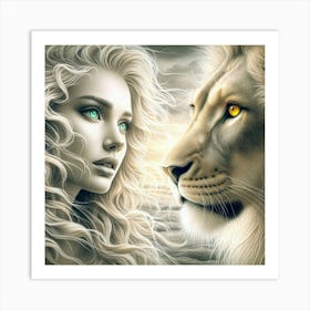 A beautiful woman and lion 2 Art Print