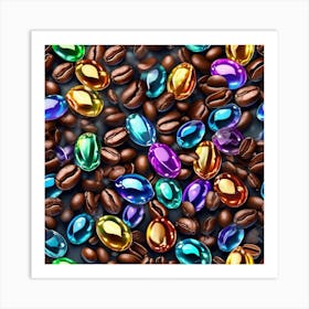 Coffee Beans With Colorful Gems 1 Art Print