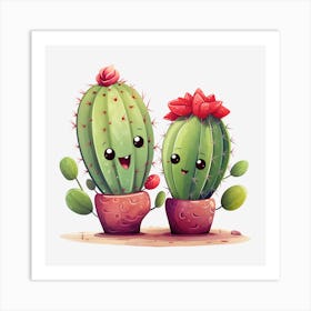 Cute Cactus Couple 1 Art Print