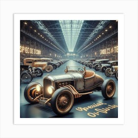 Old Cars In A Garage Art Print