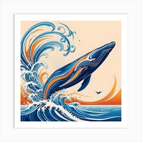 The Whale and the Sea, Blue and Orange Art Print