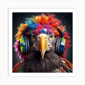 Eagle With Headphones Art Print