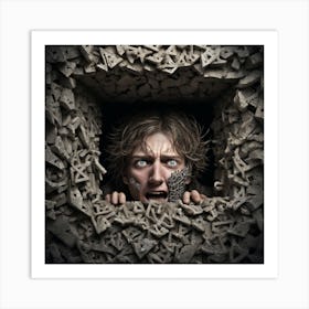 Man Peeking Out Of A Hole Art Print