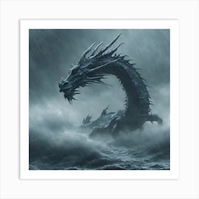 Leviathan Rising 4/4 (sea monster snake dragon mist fog mystic fantasy storm sinbad greek roman Cetus Echidna Hydra Scylla Jörmungandr) Art Print