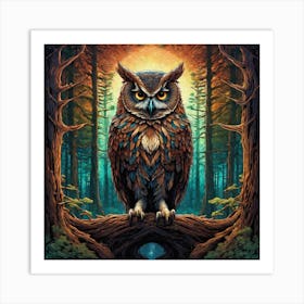 Owl In The Forest 38 Art Print